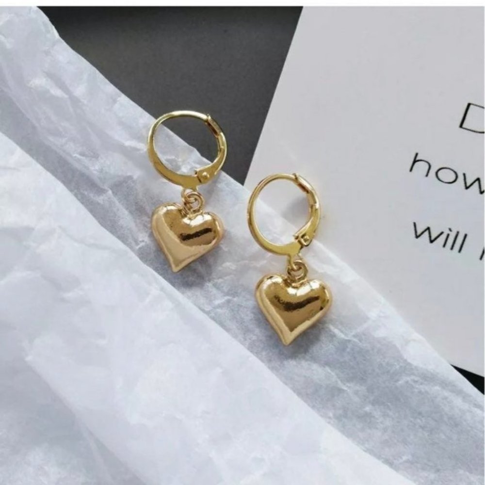 Gold plated heart dangle earrings - Picture 6 of 6